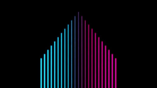 Equalizer bar animated glowing lines moving in rhythm on black background for audio spectrum display.
