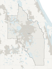 Fototapeta premium Orlando-Kissimmee-Sanford metropolitan area vector map with county boundaries, urban footprint and hydrography, Florida, USA