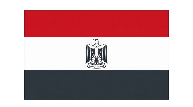 Egyptian national flag with eagle emblem in horizontal tricolor design