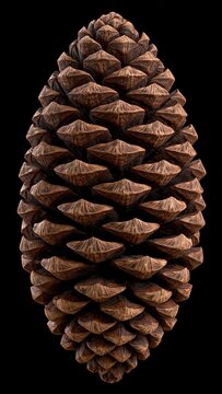 Detailed brown pine cone with woody scales, isolated on