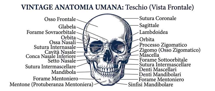 Vintage Human Skull Anatomy Diagram