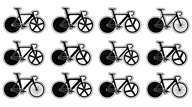Black and white fixed gear track bicycle icons pattern