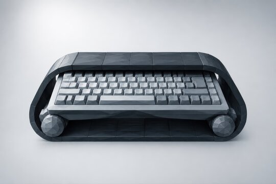 Low poly keyboard 3D render on gray background with futuristic concept