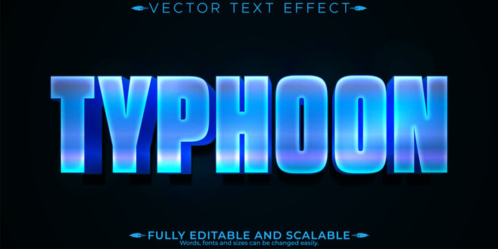 Typhoon text effect, editable blue and metallic text style