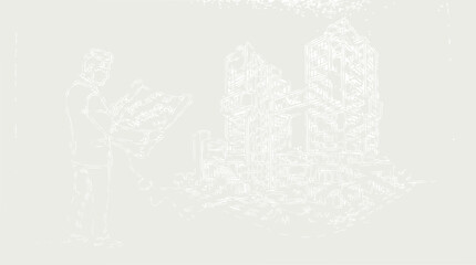 Obraz premium Architect with Blueprint Planning Urban City Construction Line Art