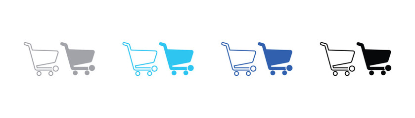 Professional shopping cart icon set featuring outline and flat blue styles for ecommerce and retail web interfaces shopping commerce purchasing consumer business storefront ecommerce © SilentSmog