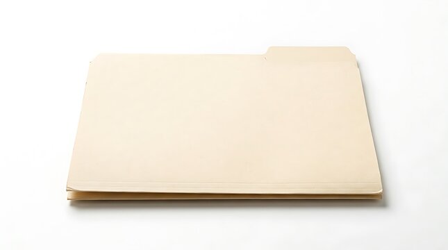 Blank manila file folder with top tab isolated on white, ideal for office filing, document storage, organization, and archive concepts