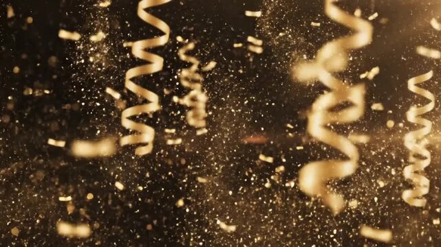 Golden fireworks bokeh particles shimmering on dark background gold glitter