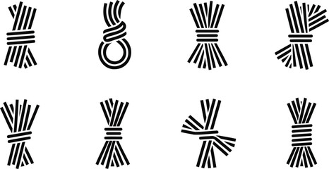Collection of graphic symbols representing different knots and rope bundles isolated on transparent background © Kahima