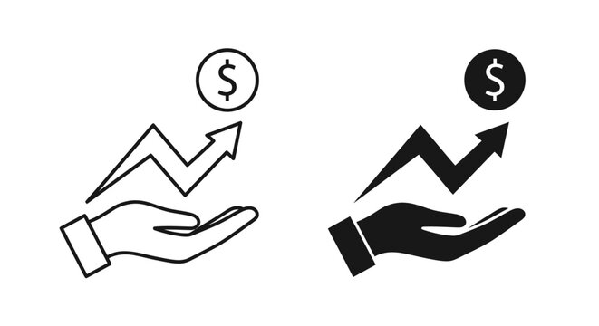Business finance concept with growing arrow and hand symbol.