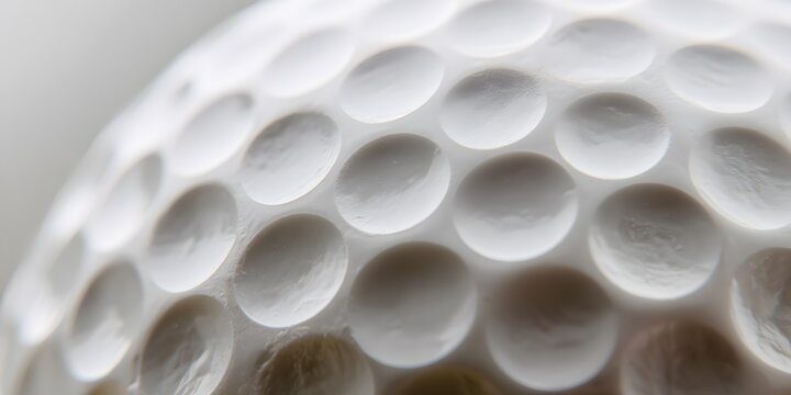 Close up view of dimpled white golf ball surface texture