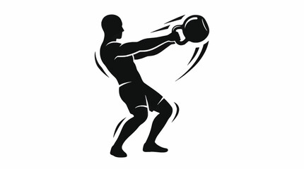 Obraz premium Vector Illustration of a Person Performing a Kettlebell Swing, Dynamic Fitness Workout Graphic in Black Silhouette Style on White Background