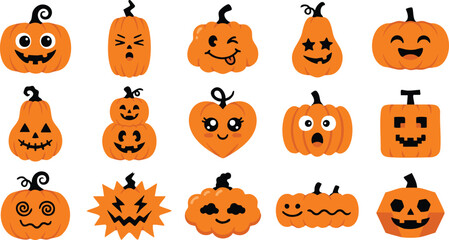Fototapeta premium Halloween pumpkins with various cute and spooky faces for decoration