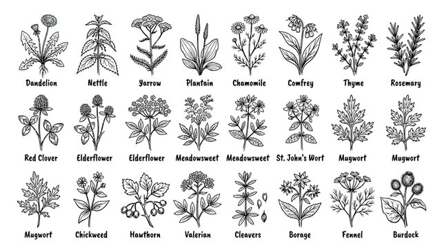 Vintage Botanical Illustrations of Medicinal Herbs