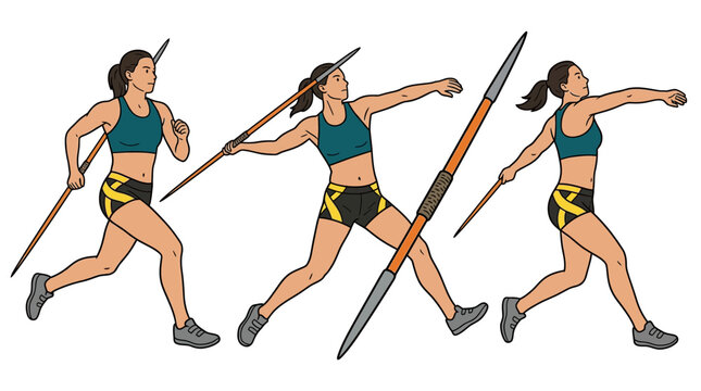 Illustration of a female athlete throwing a javelin in sequence
