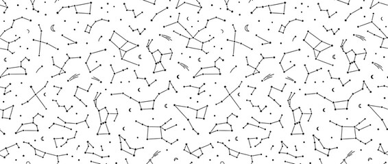 Obraz premium Hand-drawn constellations and stars seamless pattern