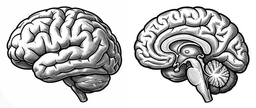 Hand-drawn illustration of human brain anatomy