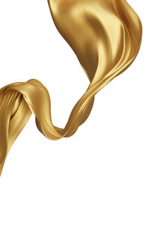 Luxury gold fabric flowing isolated on transparent background with copy space 3D render