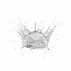 Dynamic clear water splash crown with droplets, see-through refraction, isolated transparent PNG for drinks and skincare © picksell