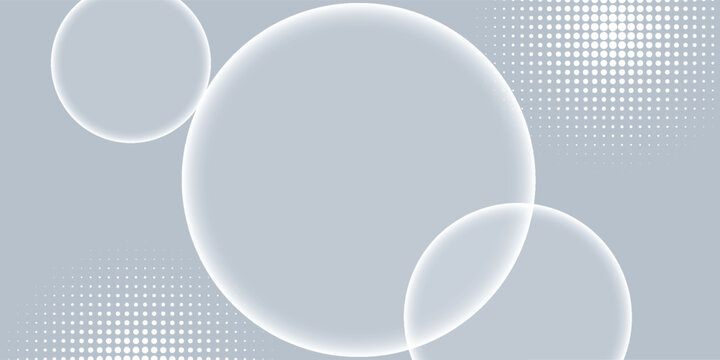 Abstract light grey and white background with glowing circle sphere bubbles and halftone dots pattern texture. Modern clean minimal geometric vector illustration graphic design asset.