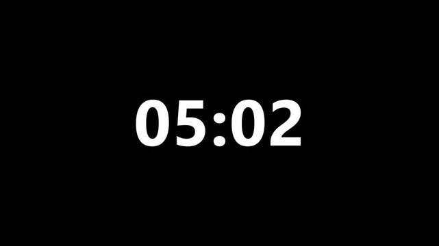 5 minutes 30 seconds digital countdown animation with alpha channel.Dynamic countdown 330s on black screen.330 seconds count concept.Gaming concept 330 second countdown.