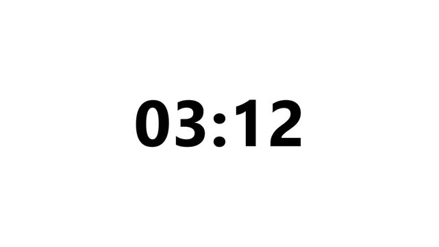3 minutes 30 seconds digital countdown animation with alpha channel.Dynamic countdown 210s on white screen.210 seconds count concept.Gaming concept 210 second countdown.
