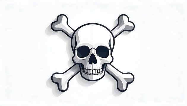 White skull with crossbones symbol isolated on white background.