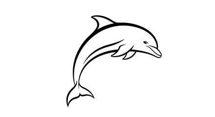 Naklejka premium A simple black and white outline drawing of a dolphin jumping out of the water, showcasing its graceful form.