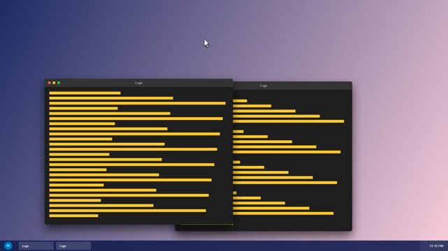 Terminal window with yellow code lines on screen