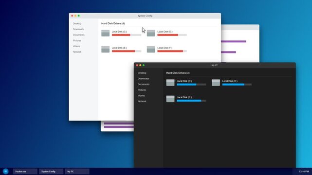 Computer operating system interface showing system info and progress bars