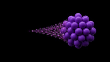 Obraz premium Abstract purple sphere cluster with streaming particle tail isolated on black background particle abstract technology background molecular structure interaction innovation visualization
