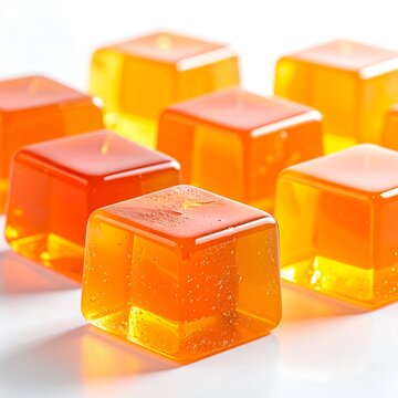 Colorful Orange Jelly Cubes on White Background.