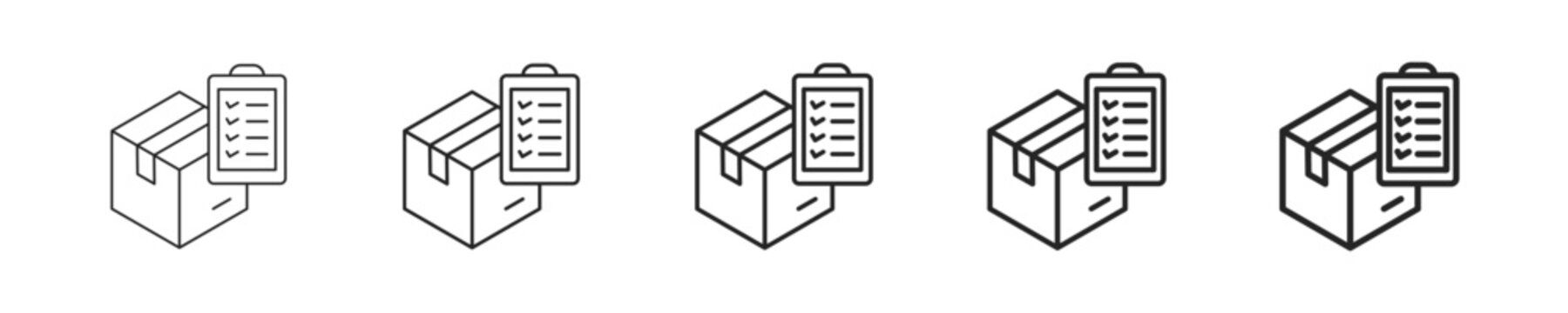 Inventory vector icon in minimalist line style. Clean editable stroke illustration with geometric design and monochrome appearance, isolated on white background