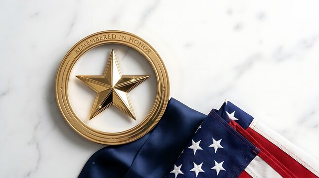 Gold Star Mothers Day Memorial Tribute and American Flag on Marble
