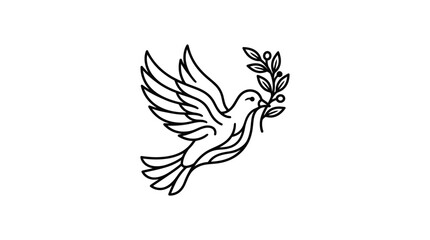 Fototapeta premium Sleek Black and White Line Drawing of a Dove Holding an Olive Branch Symbolizing Peace and Harmony