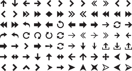 Fototapeta premium Set of black arrow icons for user interface design featuring various directions and navigation symbols vector illustration