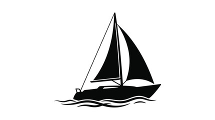 Sailing Boat Silhouette On White Background Minimalist Nautical Design © EY