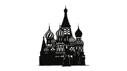 Saint Basil s Cathedral Silhouette Against White Background © EY
