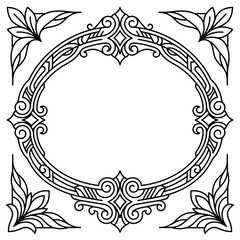 Obraz premium Oval ornate frame with decorative leaf corner accents.