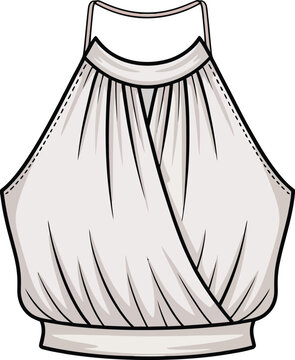 Women's sleeveless draped halter wrap blouse vector illustration, elegant fashion apparel mockup isolated on white background for design