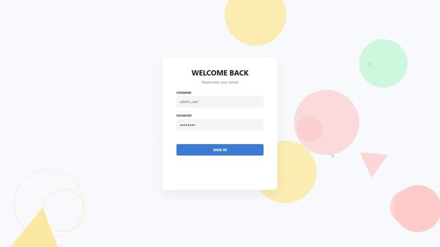 Login form interface with pastel geometric shapes
