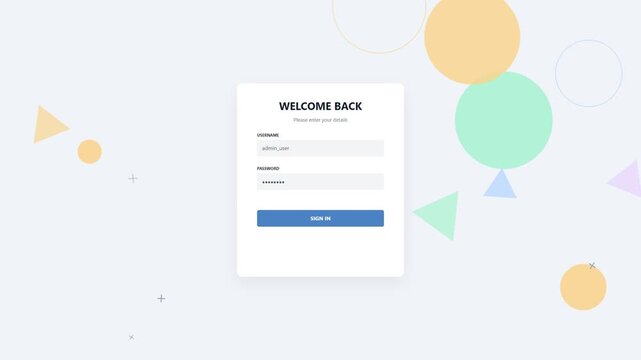 Login form interface with abstract geometric shapes