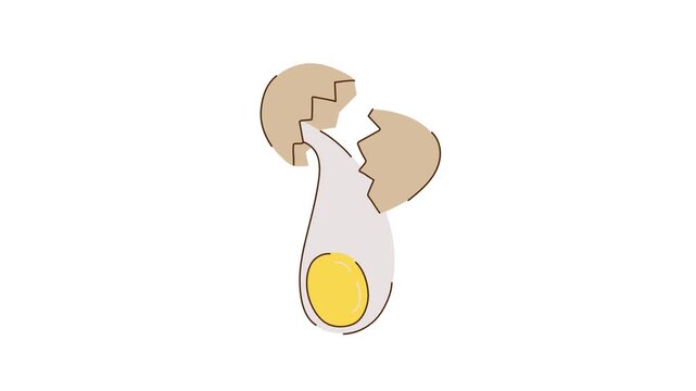 Minimalist sketch of a cracked egg shell and yolk falling to represent fresh ingredients and cooking concepts