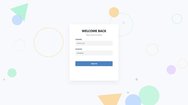 Welcome back login screen with abstract geometric shapes