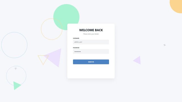 Login form interface with abstract geometric shapes