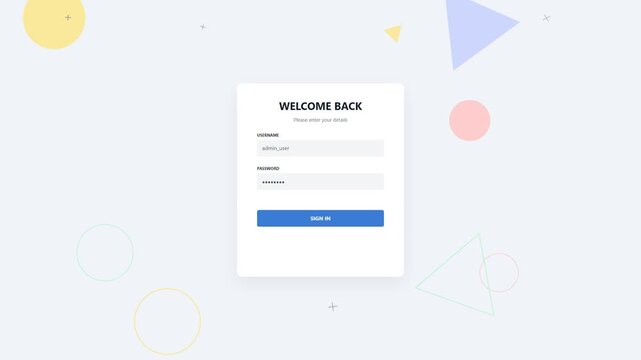 Welcome back login screen user interface animation