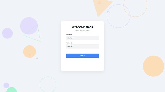 Welcome back login form with abstract shapes