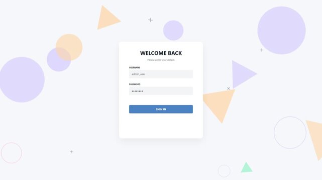 Login form interface with abstract geometric shapes