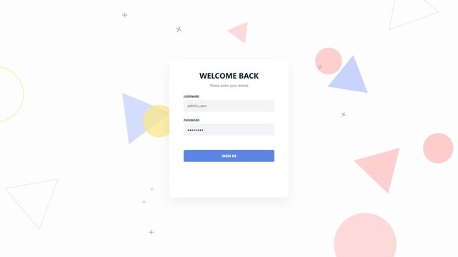 Login form interface with abstract geometric shapes
