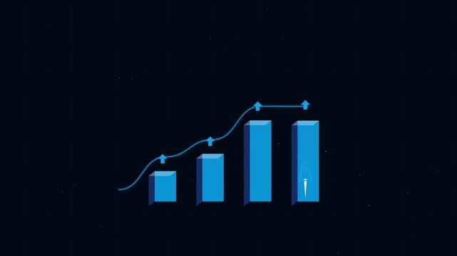 Business growth bar chart with upward trend arrow